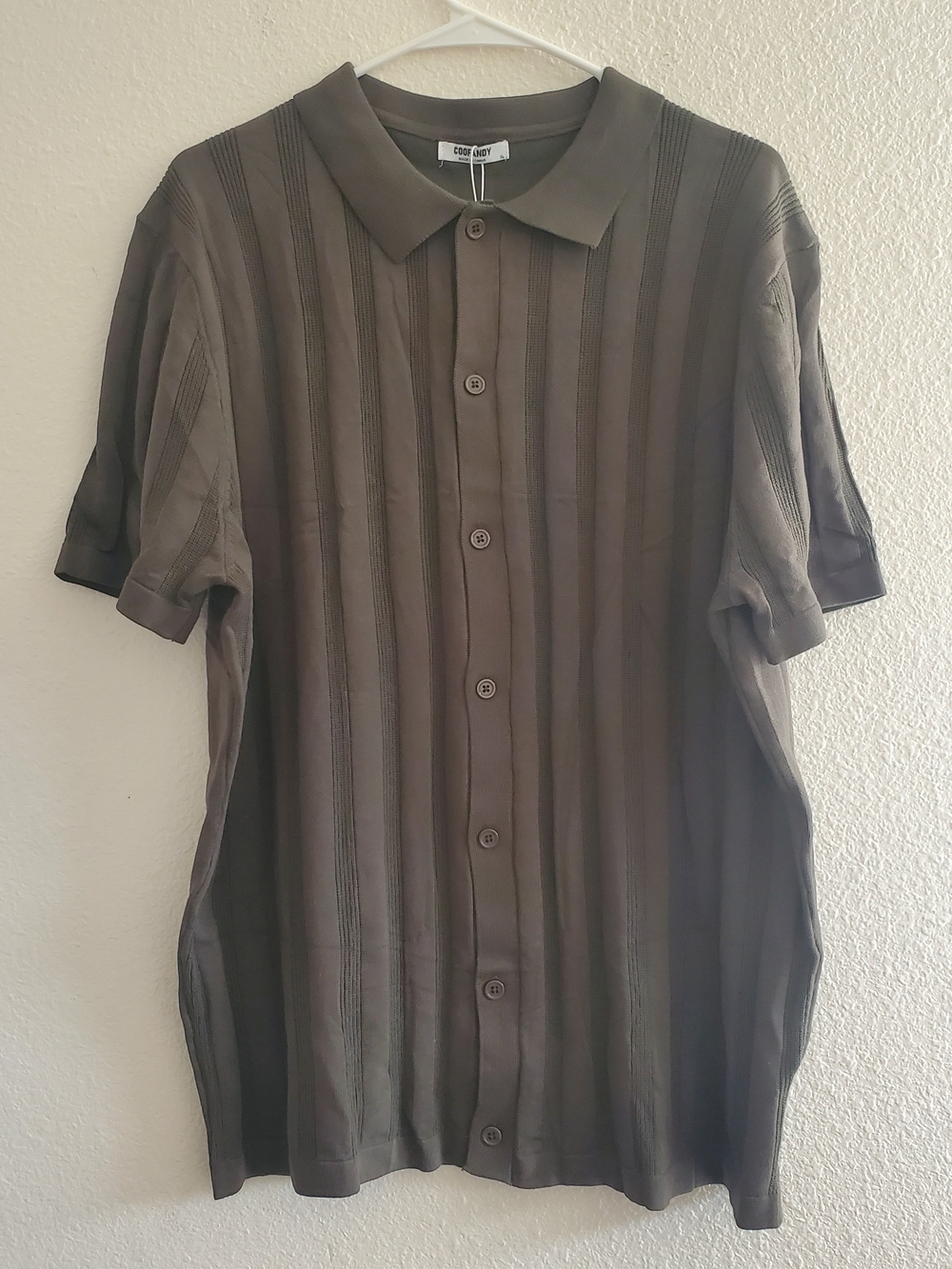 NWT Coofandy Men's Casual Short-Sleeve Button-Down Shirt in Dark Green Size XL